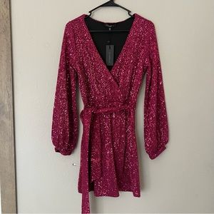 Magenta Glitter Mini Dress